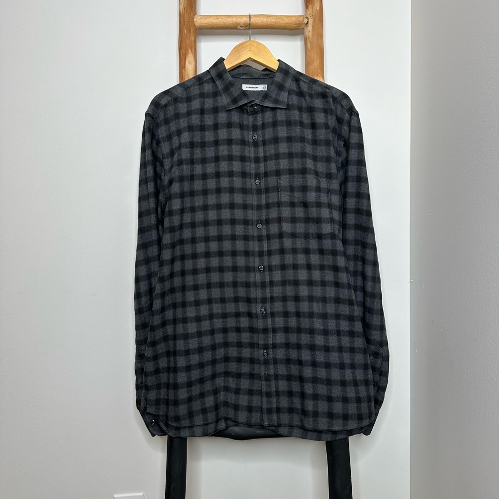 Men’s J.Lindberg long sleeve casual button up flannel shirt in black/grey checks